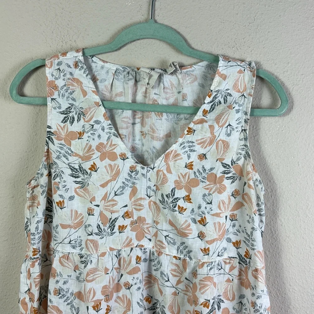 Joie 100% Linen Sleeveless Floral Tiered Babydoll Mini Dress Size Small - Picture 6 of 9